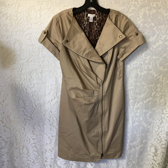 Chico's Dresses & Skirts - Chico's Tan Zipper Front Pleated Ruch Style Dress